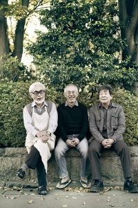 Miyazaki Hayao (left), Suzuki Toshio (center) and Takahata Isao Photo by Nicolas Guérin