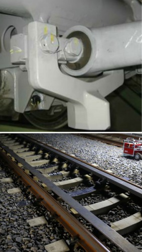 Image of vehicle (top) and lane deviation prevention device (Courtesy of JR Central)