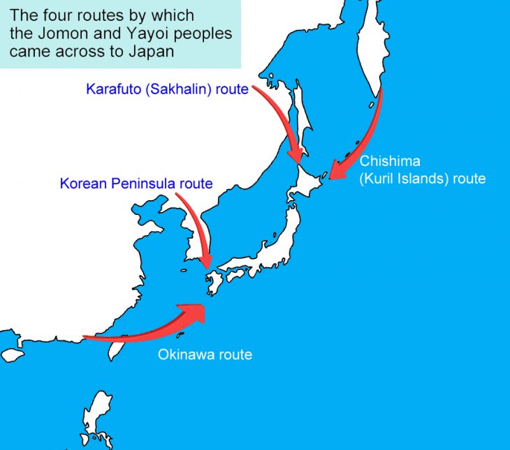 (From DNA kara mita nihonjin (the Japanese people viewed from DNA) by Saito Naruya, p. 79 diagram, partially abridged)